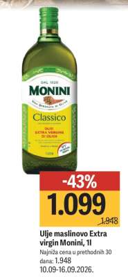 Ulje maslinovo Extra virgin Monini 1l