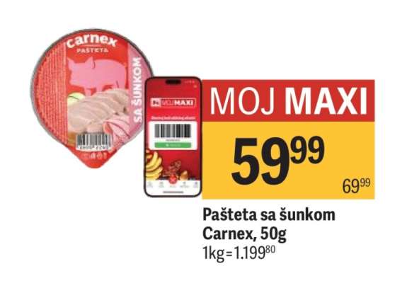 Pašteta sa šunkom Carnex, 50g