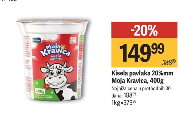 Kisela pavlaka 20 % mm Moja kravica 400g