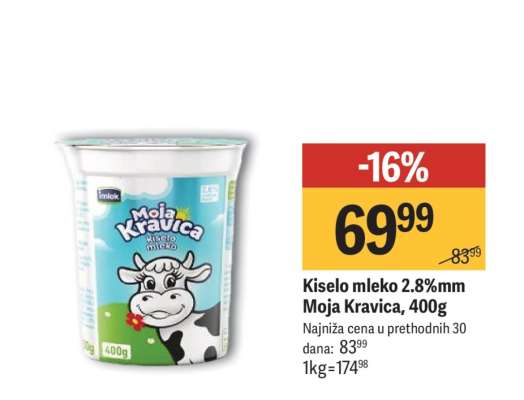 Kiselo mleko 2.8 % mm Moja kravica 400g