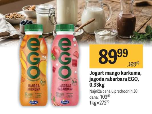 Jogurt mango kurkuma, jagoda rabarbara Ego, 0,33kg