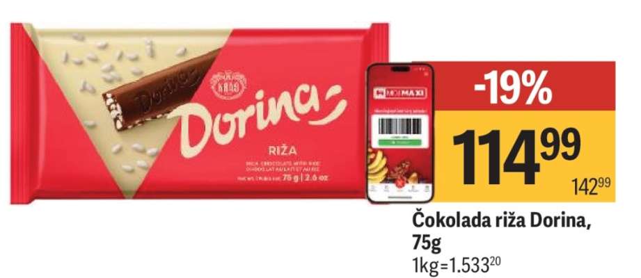 Čokolada riža Dorina 75g