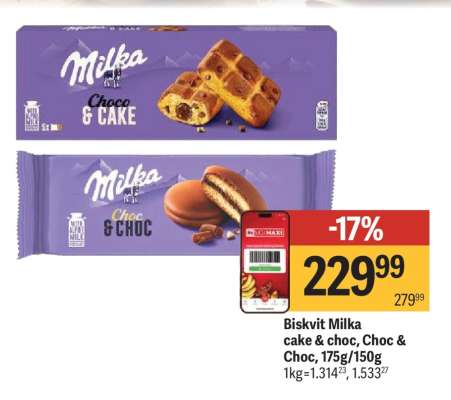 Biskvit Milka cake & choc, Choc & Choc, 175g/150g