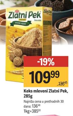 Keks mleveni Zlatni pek 285g