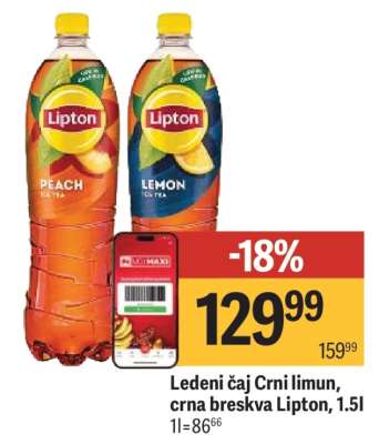 Ledeni čaj Crni limun, crna breskva Lipton, 1.5l