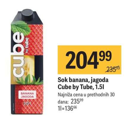 Sok banana, jagoda Cube by Tube, 1.5l