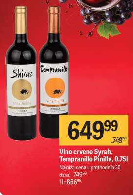 Vino crveno Syrah Tempranillo Pinilla 0.75l