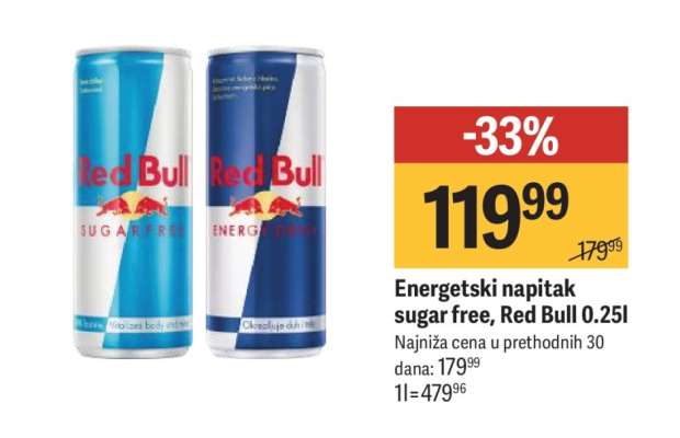 Energetski napitak Sugar free Red Bull, 0,25l