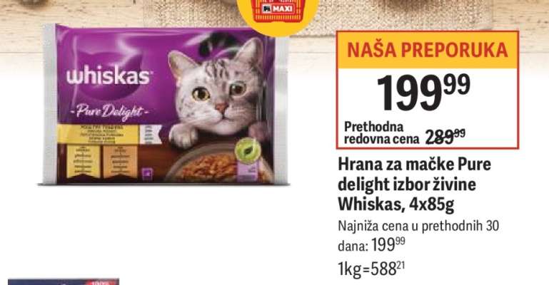 Hrana za mačke Pure delight izbor živine Whiskas, 4x85g
