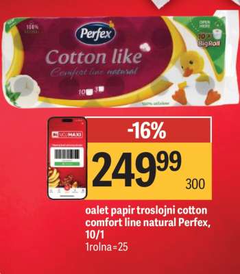 oalet papir troslojni cotton comfort line natural Perfex, 10/1