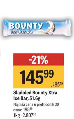 Sladoled Bounty Xtra Ice Bar, 51.6g