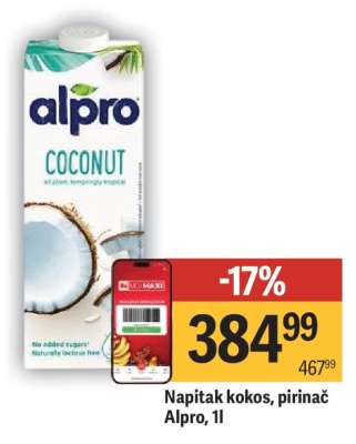 Napitak kokos, pirinač Alpro, 1l