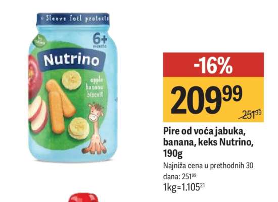 Pire od voća jabuka banana keks Nutrino 190g