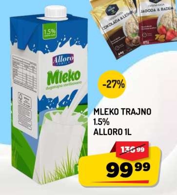 Mleko trajno 1.5% Alloro 1l