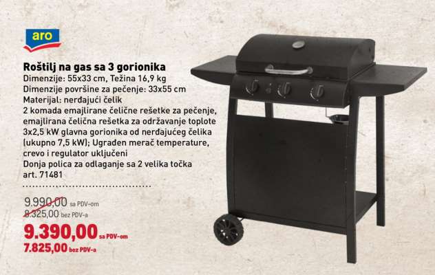 Roštilj na gas sa 3 gorionika