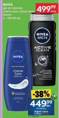 NIVEA gel za tuširanje creme care, active clean