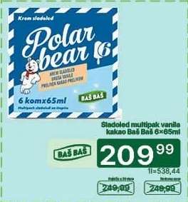 Sladoled multipak vanila kakao Baš Baš 6x65ml