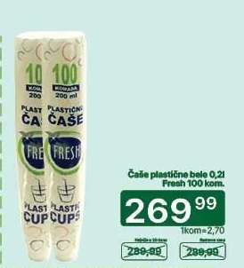 Čaše plastične bele 0,2l Fresh 100 kom.