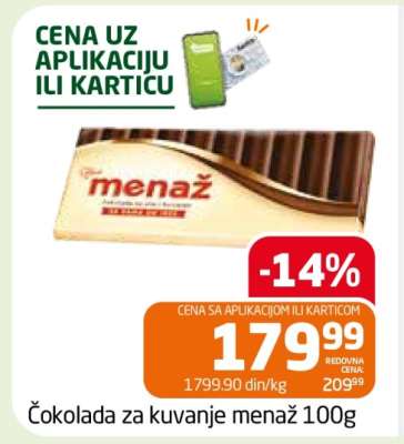 Čokolada za kuvanje Menaž, 100g