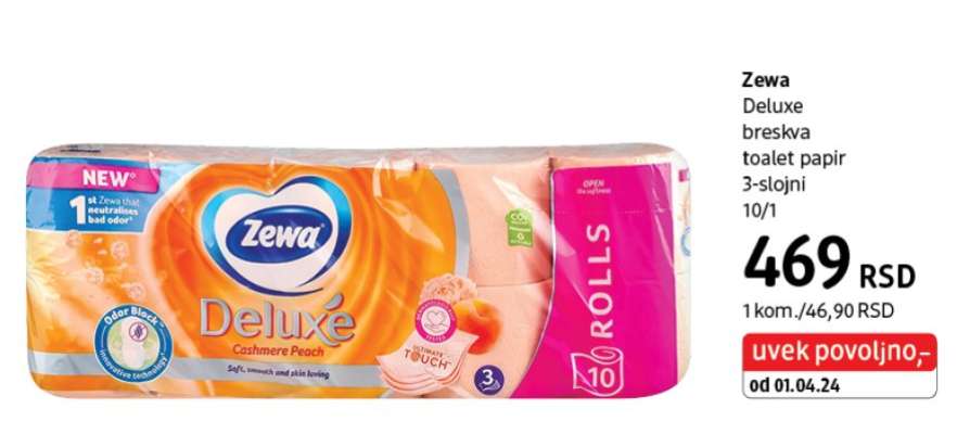 Zewa deluxe breskva toalet papir