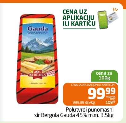 Polutvrdi punomasni sir Bergola Gauda 45% m.m. 3.5kg