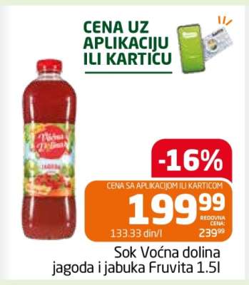 Sok Voćna dolina jagoda i jabuka Fruvita 1.5l