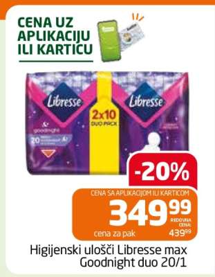 Higijenski ulošci Libresse max Goodnight duo 20/1
