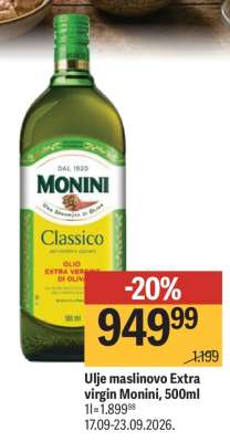 Ulje maslinovo Extra virgin Monini, 500ml