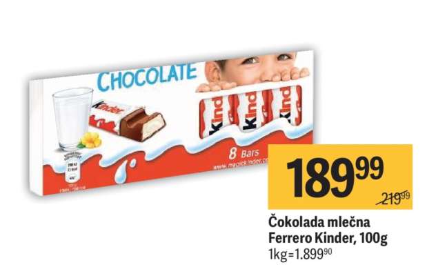 Čokolada mlečna Ferrero Kinder 100g