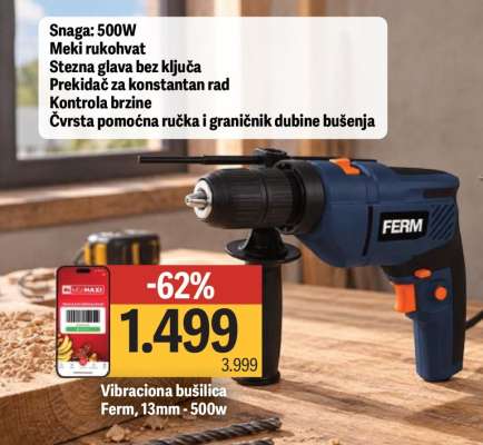 Vibraciona bušilica Ferm 13mm - 500w