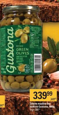 Zelene masline bez koštice Gustona, 880g