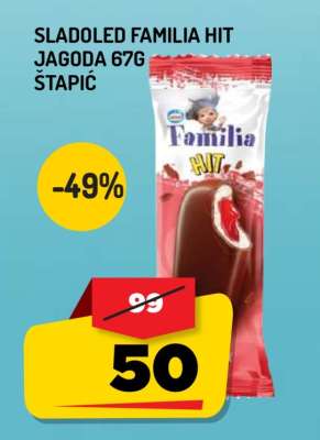 Sladoled Familia Hit Jagoda 67g štapić