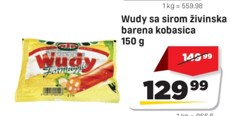 Wudy sa sirom živinska barena kobasica 150 g