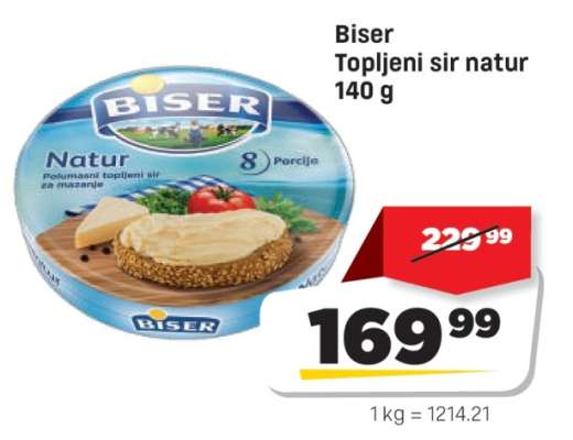 Biser topljeni sir natur 140 g