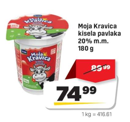 Moja Kravica kisela pavlaka 20 % m.m. 180 g