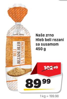 Naše zrno hleb beli rezani sa susamom 450 g