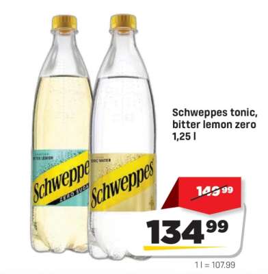 Schweppes tonic, bitter lemon zero 1,25 l
