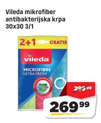 Vileda mikrofiber antibakterijska krpa 30x30 3/1