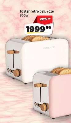 Toster retro beli, roze 850w