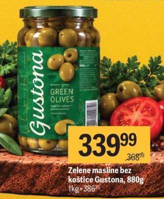 Zelene masline bez koštice Gustona, 880g