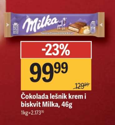 Čokolada lešnik krem i biskvit Milka, 46g