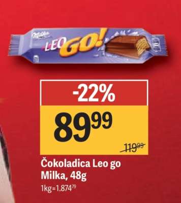 Čokoladica Leo go Milka, 48g