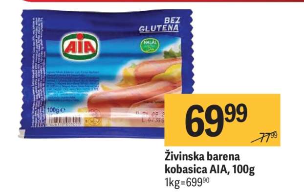 Živinska barena kobasica AIA,100g