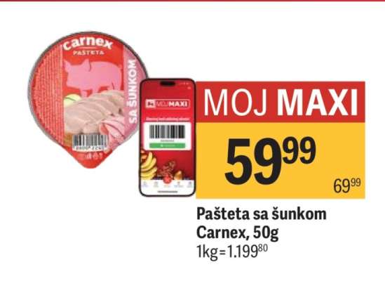 Pašteta sa šunkom Carnex, 50g