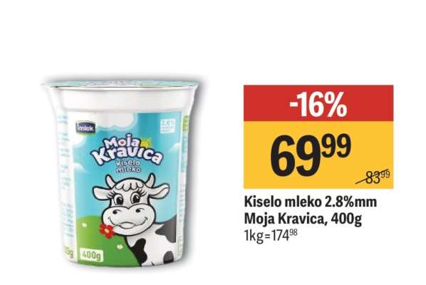 Kiselo mleko 2.8 % mm Moja kravica 400g