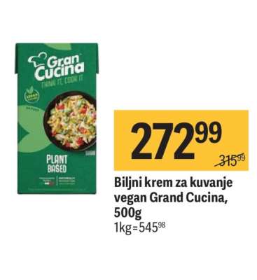 Biljni krem za kuvanje vegan Grand Cucina, 500g