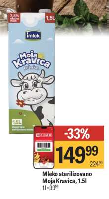 Mleko sterilizovano Moja Kravica, 1.5l