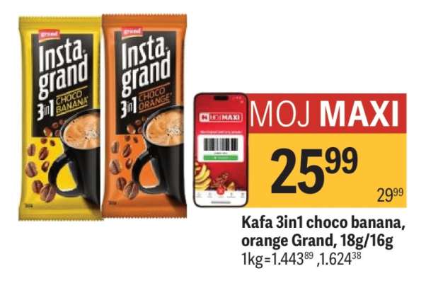 Kafa 3in1 choco banana, orange Grand, 18g, 16g