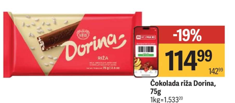 Čokolada riža Dorina 75g