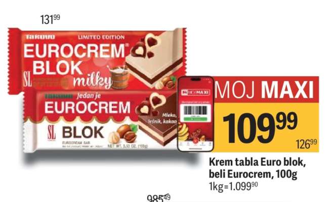 Krem tabla Euro blok, beli Eurocrem, 100g